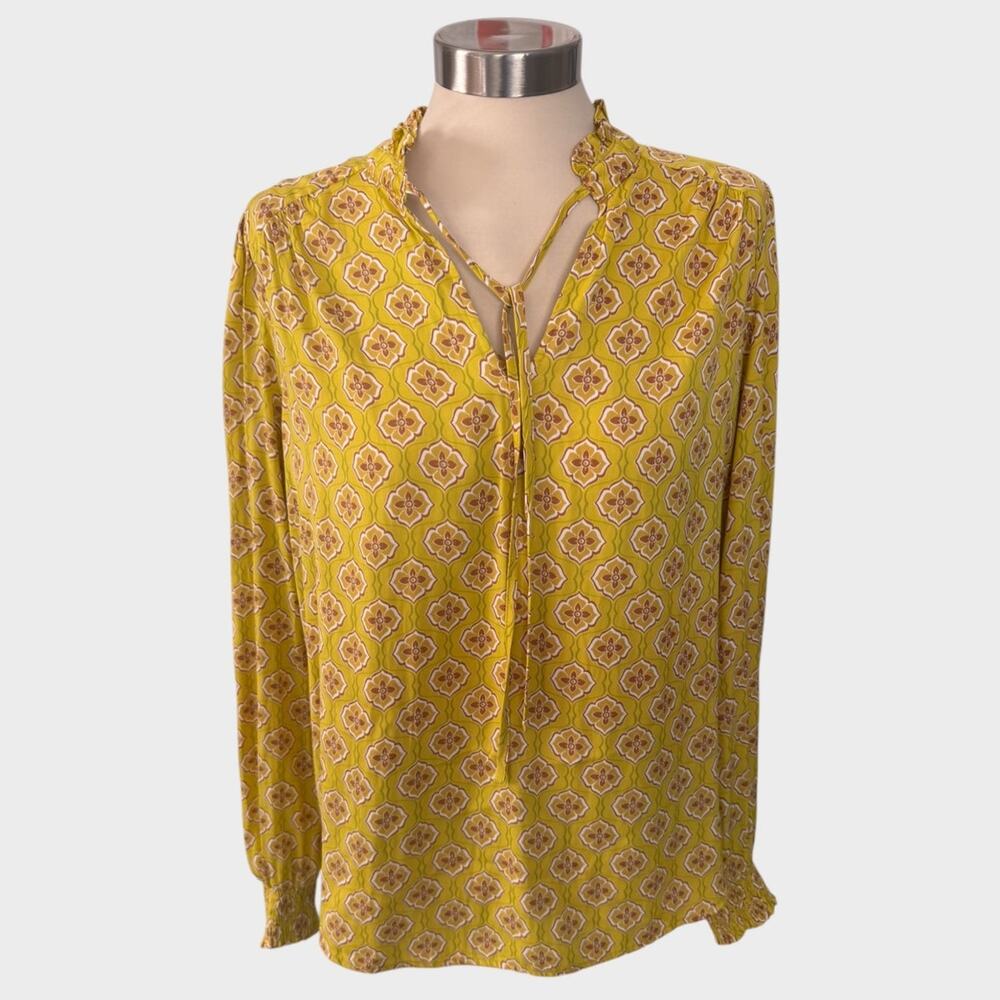 RACHEL Rachel Roy Large Yellow Pattern Blouse 100% Polyester